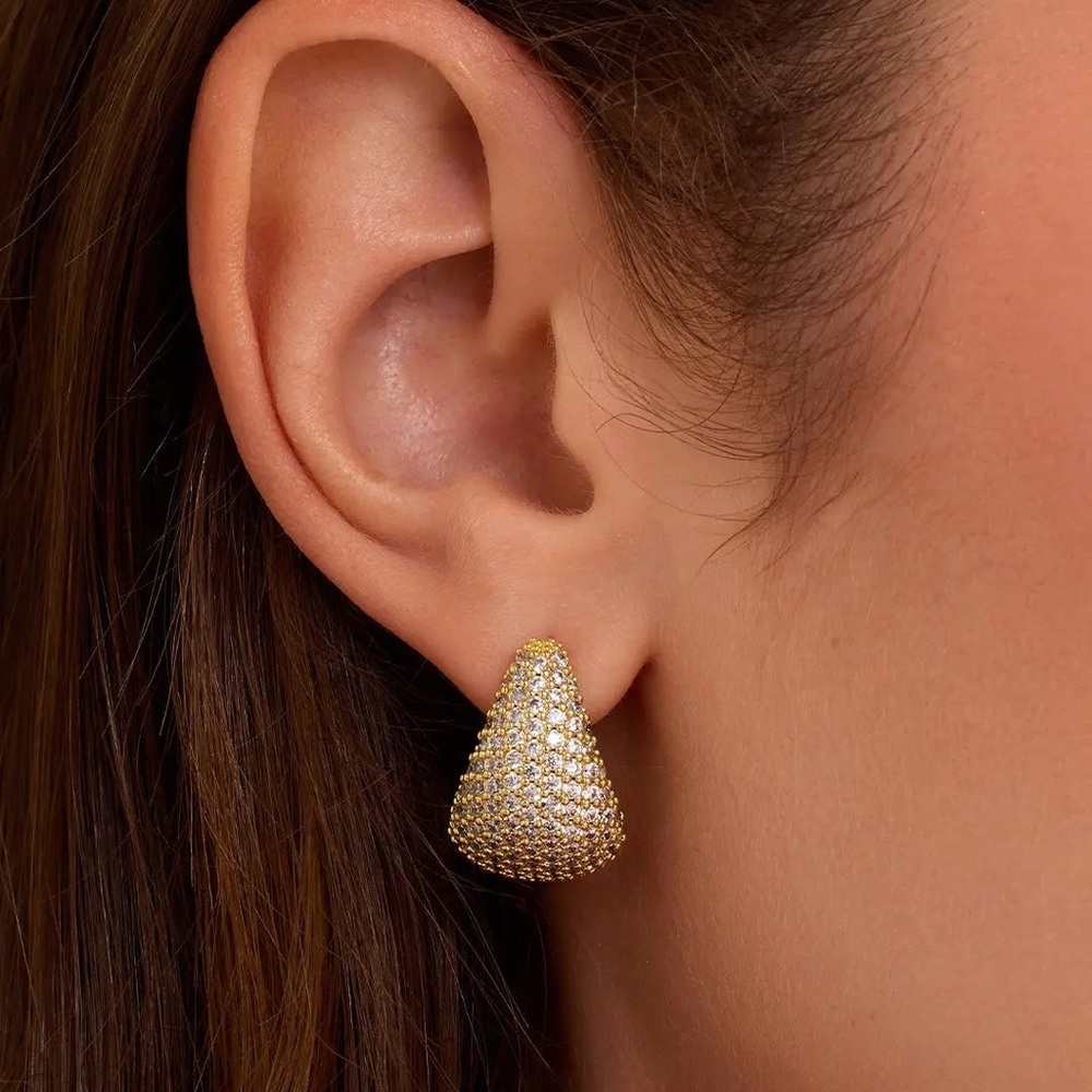 Gorjana New Banks Shimmer‎ Earrings 18k Gold Plated Brass and White CZ